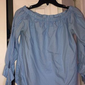 Baby blue off the shoulder shirt